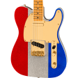 Fender Buck Owens Telecaster Electric Guitar - Red, Silver and Blue Sparkle Fashion